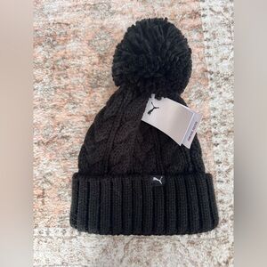 Puma Black Cable Knit Beanie with Pom-Pom